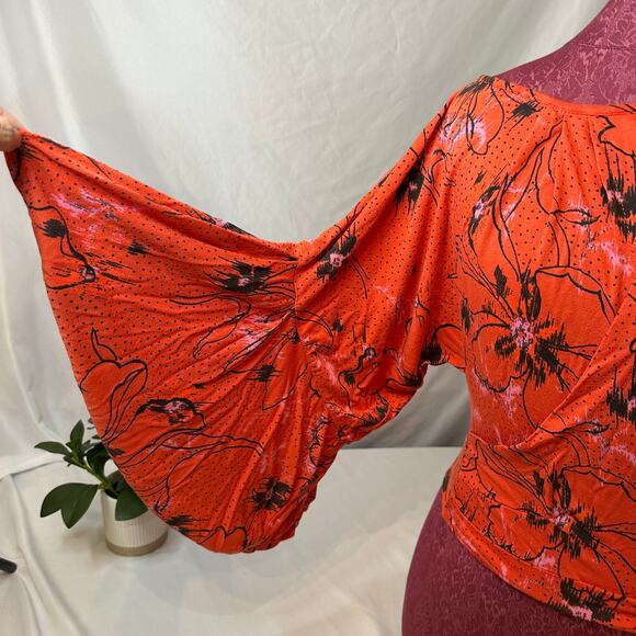 Free People Floral Wrap Blouse Boho Bell Sleeve Festival Top XS - Picture 3 of 9
